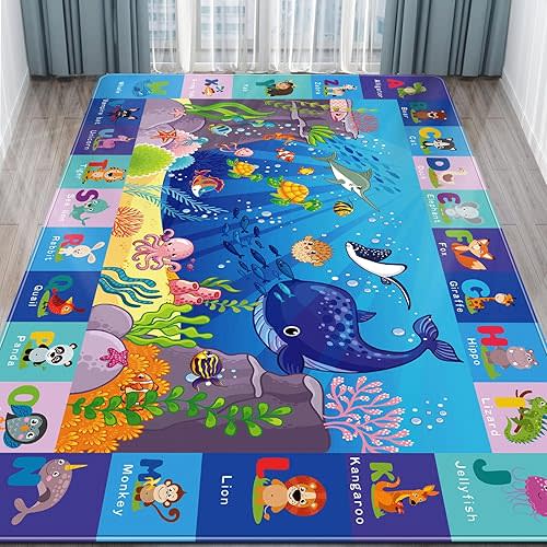 Baby Play Mat for Floor - ABC Kids Rugs for Playroom - Sea Animal Play Rug - Ocean Playmat Crawling Tummy Time Mat, Non-Toxic Non-Slip Rugs (78.7X59 INCH)