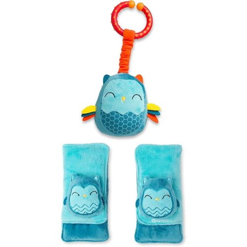 Diono Baby Owl Character Car Seat Straps & Toy, Shoulder Pads for Baby, Infant, Toddler, 2 Pack Soft Seat Belt Cushion and Stroller Harness Covers Helps Prevent Strap Irritation