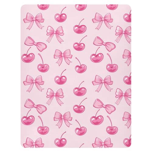Pfrewn Mini Crib Sheets, Pack n Play Sheets, Stretchy Portable Fitted Playard Sheet, Convertible Playard Mattress Cover, Soft Breathable Material, Cherry Red Bow 1, 39" x 27"