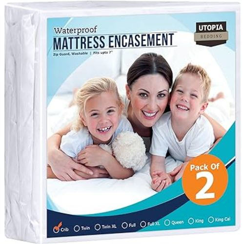 Utopia Bedding Zippered Mattress Encasement Crib - 100% Waterproof and Bed Bug Proof Mattress Protector - Absorbent, Six-Sided Mattress Cover (Pack of 2)