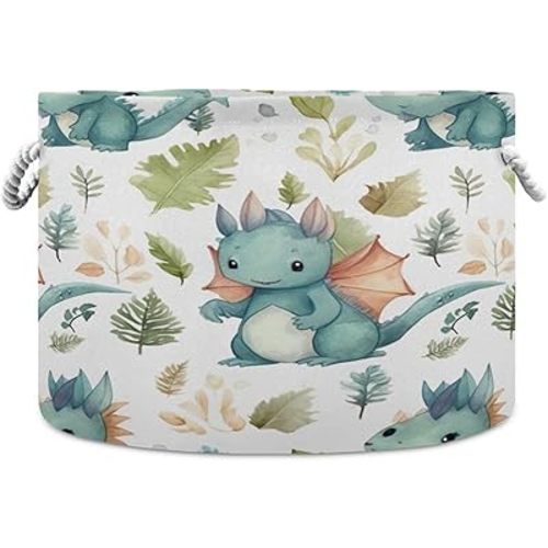Cute Dragon Storage Basket with Cotton Rope Handles Collapsible Laundry Basket Baby Blanket Storage Bin Kid Toys Organizer for Closet Nursery Living Room