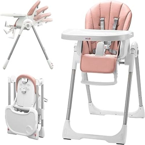KÜB 3-in-1 Foldable Baby High Chair | 7 Height & 4 Recline Adjustable | Removable Seat & Tray for Easy Clean | 2 Locking Wheels | Multifunctional Infant High chairs for Babies and Toddlers Girl (Pink)