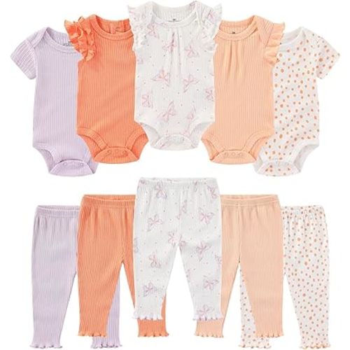 Ruliby Baby Bodysuit and Pant Set Summer Ribbed Mix Match Infant Boy Girl Clothes Outfits