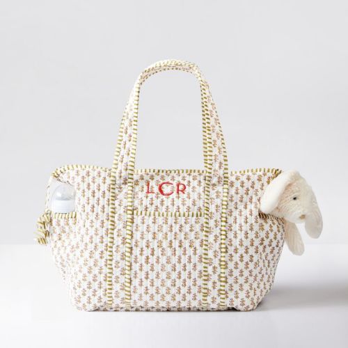 Block Print Diaper Bag- mini white flower