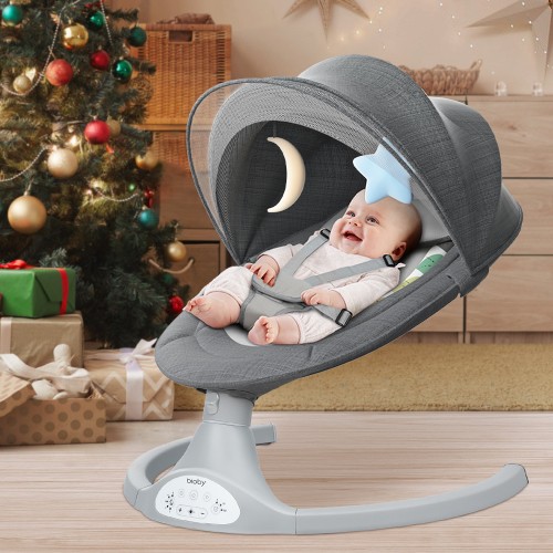 Electric Baby Swing, Bioby Infant Swing Chair Rocker with Remote Control, 5 Swing Speeds, Seat Belt, Bluetooth Music, Grey
