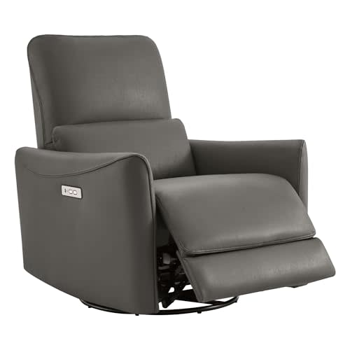 CHITA Power Recliner Chair Swivel Glider, FSC Certified Upholstered Faux Leather Living Room Nursery Reclining Sofa Chair with Lumbar Support, Charcoal