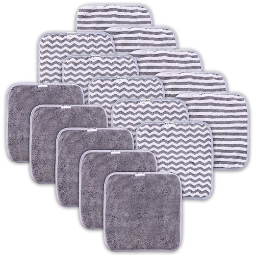 15 Pack Baby Washcloths - Super Soft Absorbent Wash Cloths for Boy and Girl, Newborn Essentials Baby Clothes, Gentle on Sensitive Skin for Face and Body, 10" by 10", Grey