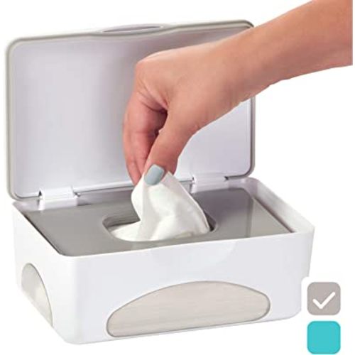 hiccapop Diaper Wipes Dispenser Baby Wipes Case | Baby Wipe Holder Keeps Wipes Fresh | Non-Slip, Easy Open & Close Wipe Container (Gray w/Clear Window)