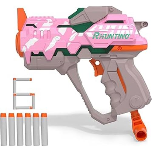 RHUNTING Foam Blaster Guns for Nerf Party Toy Gun Gifts for Kids Boys Girls Birthday Nerf Shooting Blaster Gun with 6 Refill Soft Foam Darts Ages 3+ (Pink)