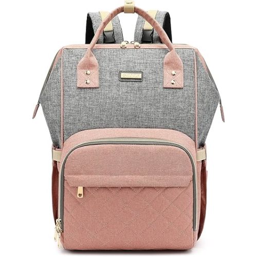 Diaper Bag for Baby Girls Boys, Baby Nappy Changing Bag with Insulated Pockets for Moms Dads, Multi-functional Waterproof Backpack with Stroller straps-Pink