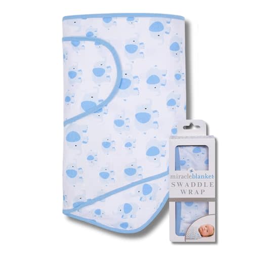 Miracle Blanket Swaddle Wrap – Help Your Newborn Sleep Longer – Soft & Secure Sleep Sack for Infants – Easy-to-Use Swaddling Blanket for a Calm Baby (Blue Elephants)