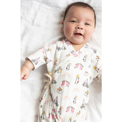 Unicorn Print Baby Kimono Onesie