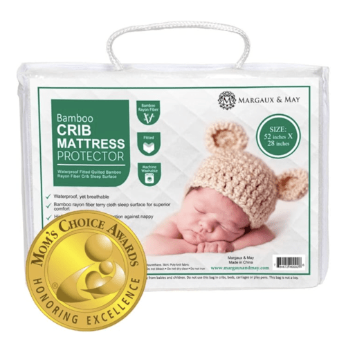 Crib Mattress Protector Pad - Ultra-Soft Waterproof Breathable Premium Bamboo Rayon - Noiseless Fitted Dryer Safe Cover. High Absorbency Oeko-TEX Certified (28 x 52 x 9 inches) MARGAUX & MAY