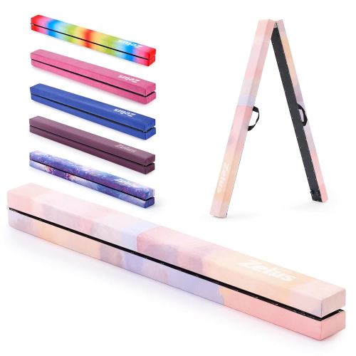 ZELUS 8' Folding Gymnastics Balance Beam, Floor Balance Beam w/Carry Handles Anti-Slip Base for Kids, Beginners & Professional Gymnasts