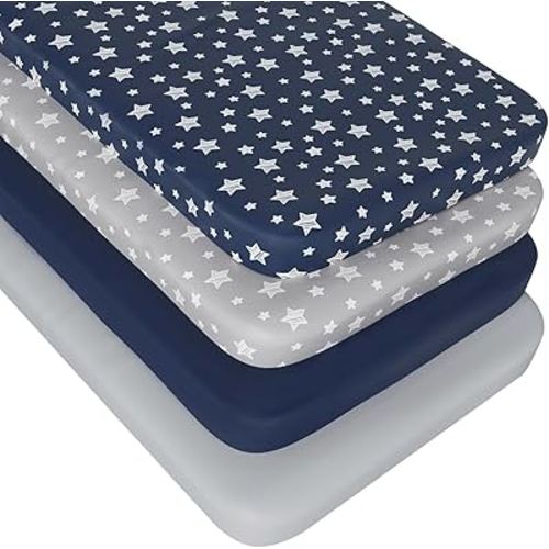 Bassinet Sheets for Baby Boys 4 Pack(33" x 20"), Compatible with Mika Micky, Baby Delight, Dream On Me, Koola Baby, AMKE and Other Rectangle Bassinet Mattress