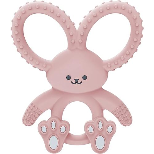 Dr. Brown's Flexees Pink Bunny, Soft 100% Silicone Baby Teether, BPA Free, 3m+