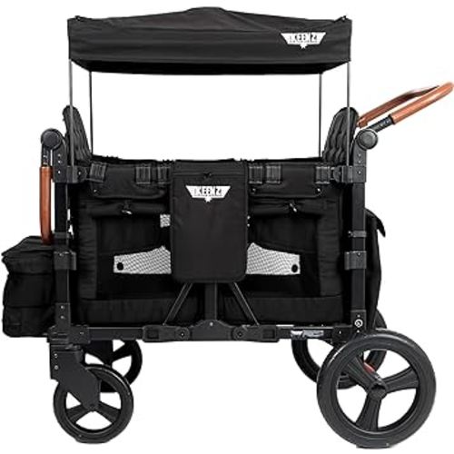Keenz VYOO Stroller Wagon with Canopy - Foldable Design for Easy Storage, 5 Seating Positions for Kids, Enhanced Child Safety, All-Terrain Mobility, 4-Passangers, Black
