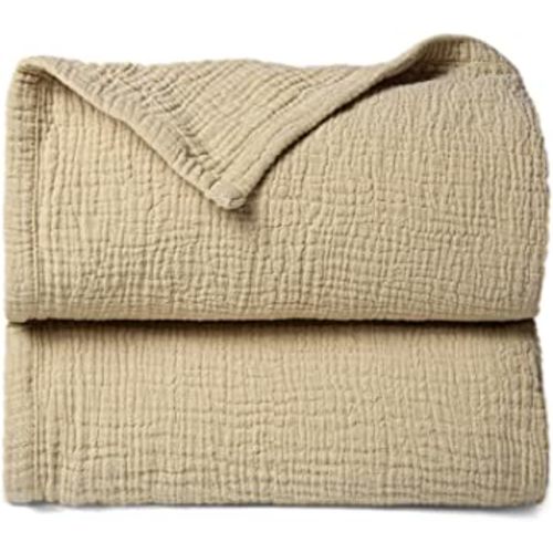 Lulu moon Muslin Quilt Blanket, Crib Blanket for Baby and Toddler,47x47 Inches(Khaki)