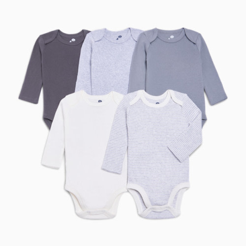5 Pack Long Sleeve Solid Bodysuits - Grey