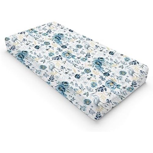 Watercolor Crane Blue Flowers Changing Pad Covers Birds Boho Retro Floral Leaves Diaper Changing Pad Table Sheets for Boy Girl Soft Breathable Stretch Fitted Baby Changing Table Mats Covers 32''x16''
