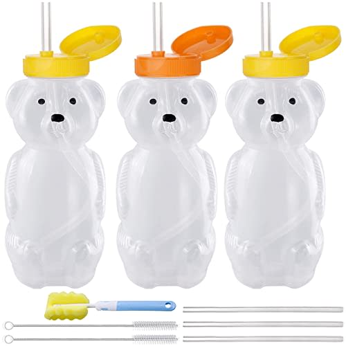 Honey Bear Straw Cups for Babies 3 pack, 8oz honeybear straw cup with improved safety lid design, Straw learning therapy cup. Leak-Proof & Food-Grade & BPA Free (AQUA)