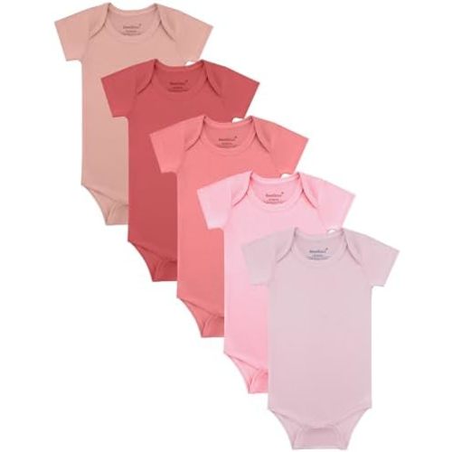 Baby Short Sleeve Solid Bodysuit - Super Soft Rayon made from Bamboo - Newborn Infant Toddler Boy Girl - 5-Pack