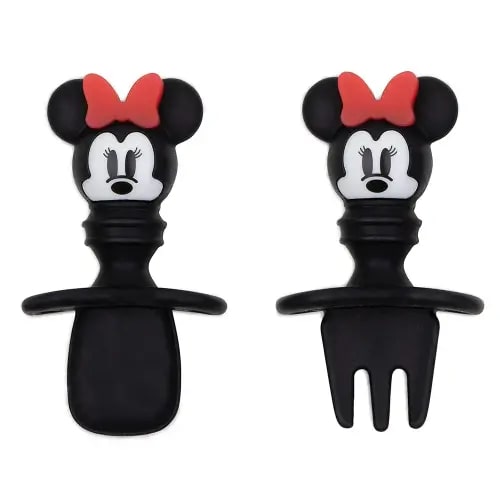 Bumkins Disney Baby Utensils Set, Chewtensils Silicone Spoons for Dipping, Self-Feeding, Baby Led Weaning, Trainer Learning, First Stage Eating, Soft Fork and Spoon, Babies 6 Months, Minnie Mouse