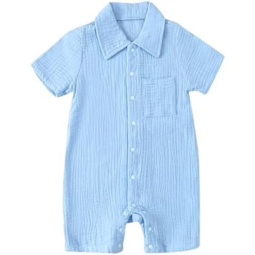 Baby Boy Romper Short Sleeve Button Down Shirt Onesie Jumpsuit Shorts Summer Clothes Outfit Newborn Infant