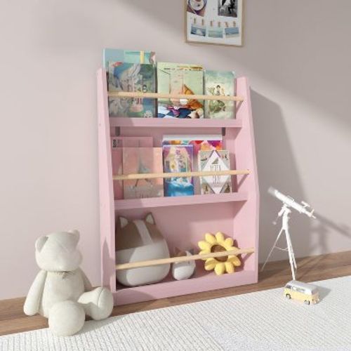 3 Tier Floor Standing Bookshelf, Modern Open Storage Display Bookshelf, Kids Bookcase Storage Organizer For Living Room Kids Room Bedroom Pink