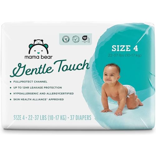 Amazon Brand - Mama Bear Gentle Touch Baby Diapers, Size 1, Leak Protection, Wetness Indicator, Umbilical Cord Cutout, 200 Count (4 packs of 50)