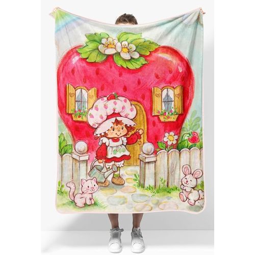 Jay Franco Strawberry Shortcake Berry Playhouse Plush Travel Throw Blanket - Measures 40 x 50 Inches - Kids Super Soft Lightweight Bedding