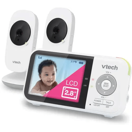 VTech VM819-2 Baby Monitor, 2.8” Screen, 2 Cameras, 1000ft Range, Night Vision, 2-Way Audio, Temperature Sensor, Lullabies, Secured Transmission No WiFi