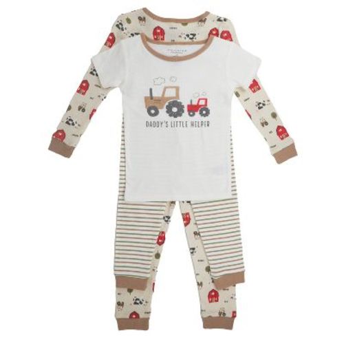 Chick Pea Baby All Cotton 4pc Pajama Set for Baby Boys FARM Beige Size 12 Months Daddys Helper