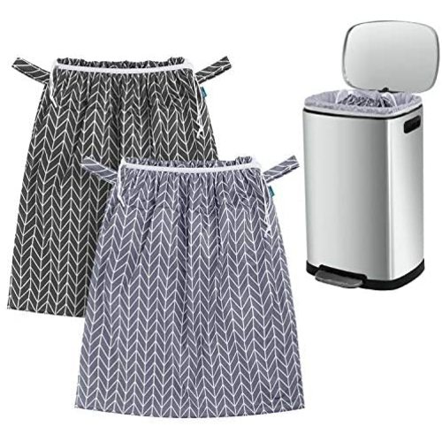 Teamoy 2 Pack Pail Liner for Cloth Diapers, Reusable Diaper Pail Bag with Elastic Band and Drawstring, Fits for 13.2 Gallon Trash Can and Diaper Pails, Gray Arrow + Black Arrow