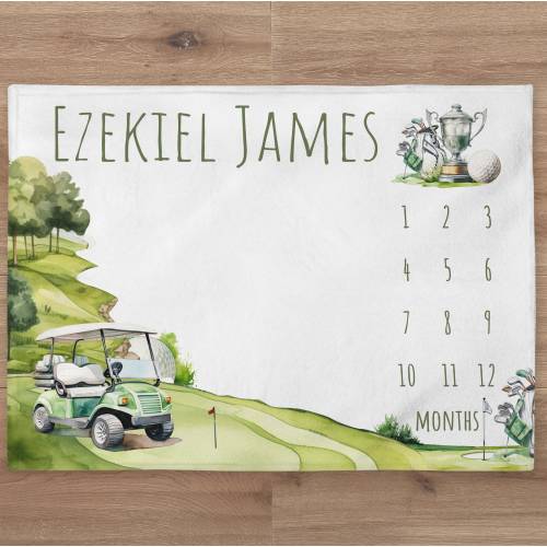 Golf Milestone Blanket Personalized Baby Boy Month Blanket Sport Nursery Custom Age Growth Newborn Calendar Tracker New Mom Baby Shower Gift