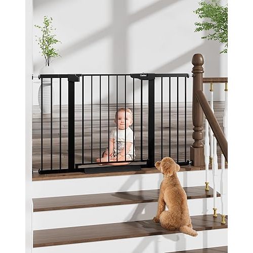 Cumbor 29.7-51.5" Baby Gate Extra Wide, Safety Dog Gate for Stairs Easy Walk Thru Auto Close Pet Gates for The House, Doorways, Child Gate Includes 4 Wall Cups, Black-Mom's Choice Awards Winner