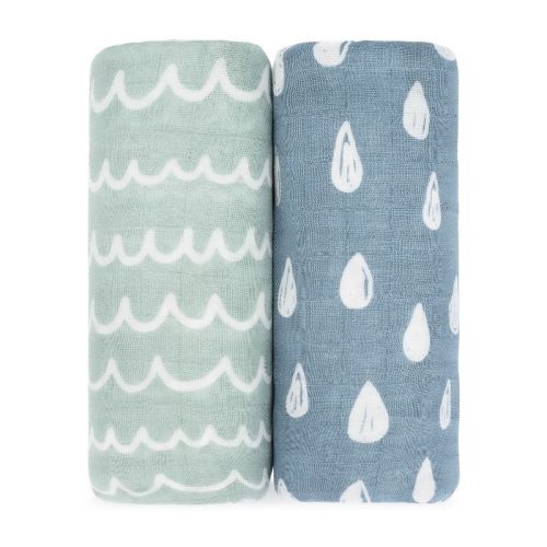 Muslin Swaddle Blankets Neutral Receiving Blanket For Boys And Girls By Comfy Cubs - Pack Of 2 - Rain And Doodle
