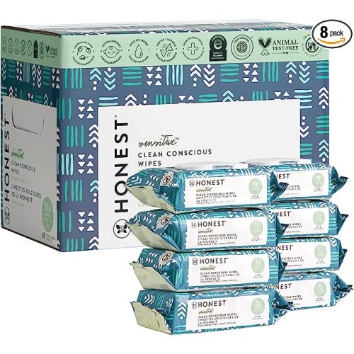The Honest Company Clean Conscious Unscented Wipes | Over 99% Water, Compostable, Plant-Based, Baby Wipes | Hypoallergenic for Sensitive Skin, EWG Verified | Balance Blues, 576 Count - 72 Count (Pack of 8)