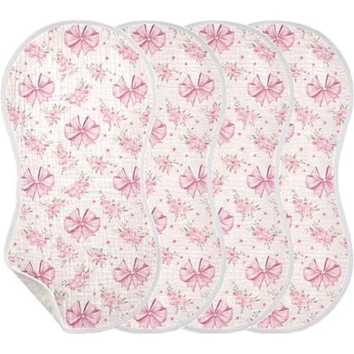 4Pcs Boho Flower Bows Burp Cloth,Unisex Large Absorbent Soft Cotton Muslin Burping Cloths for Newborn Boys Girls,11x22in,A113234