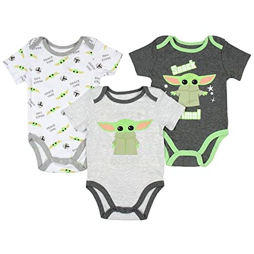 Happy Threads Star Wars Infant Baby Boys The Mandalorian Snack Time Grogu Baby Yoda One Piece Romper 3 Pack