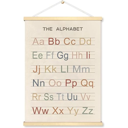 Alphabet ABC Poster Wood Hanger Frame, Nursery Wall Decor, Alphabet Wall Art, ABC Poster Wall Art - Binding the framed picture, Alphabet Banner Wall Hanging Decor for Nursery Toddler (ABC-16X24)