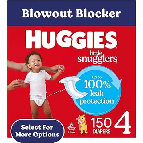 Huggies Size 4 Diapers, Little Snugglers Baby Diapers, Size 4 (22-37 lbs), 150 Count (6 Packs of 25), Packaging May Vary