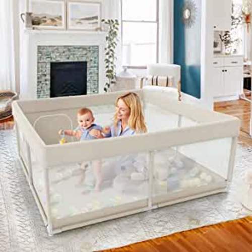 Baby Playpen, Upgrade Playpen, Playpen for Babies (47*47*26inch Beige), Play Pen Center for Babies and Toddlers