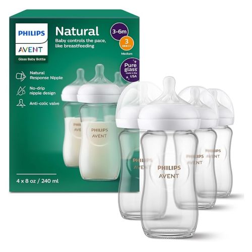 Philips Avent Natural Glass Baby Bottles, Medium Flow, 8 oz, BPA-Free