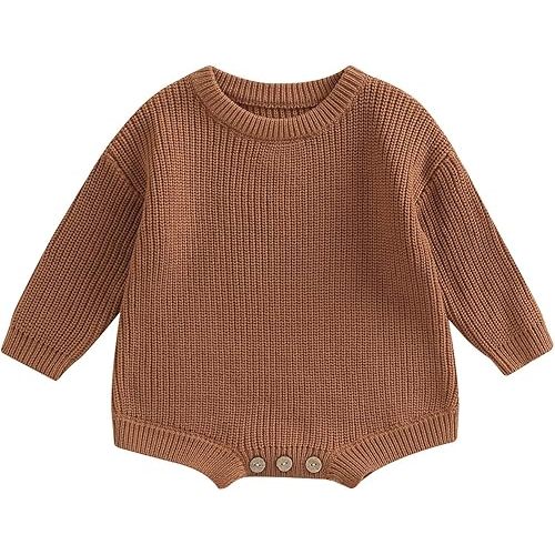 Newborn Baby Romper Sweater Embroidery Knit Pullover Warm Sweatshirt Romper Fall Winter Clothes