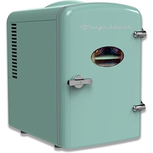 Frigidaire EFMIS129-MINT Mini Personal Fridge Cooler, 1 Gal Capacity fits Six Cans, Includes Plugs for Home Outlet & DC Charger-9.84" D x 7.09" W x 10.35" H