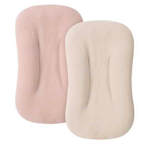 Muslin Baby Lounger Cover for Newborn & Infant, 100% Cotton Soft and Breathable Lounger Slipcover for Baby Girls and Boys, Pack of 2 (Pink, Ivory)