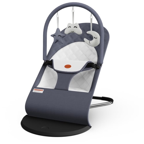 Portable Baby Bouncer Seat for Infants, 0-18 Months, 3 Modes of Use with Rocker & Stationary Options, Ergonomic Infant Chair with Hanging Toys, Baby Shower Gifts – Grey