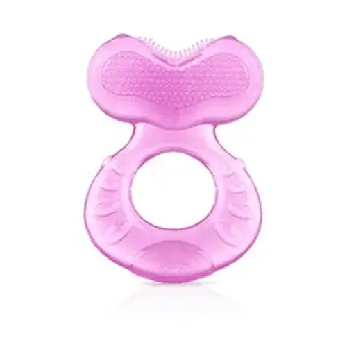 Nuby Silicone Teethe-eez Teether with Bristles, Includes Hygienic Case, Pink - Girl