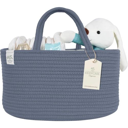 KiddyCare Diaper Caddy Organizer for Baby Nursery Basket with Handle Lid | Nursing bag with Changing Table Organizer Cart | Newborn Caddy | Blue PTRN X-Large